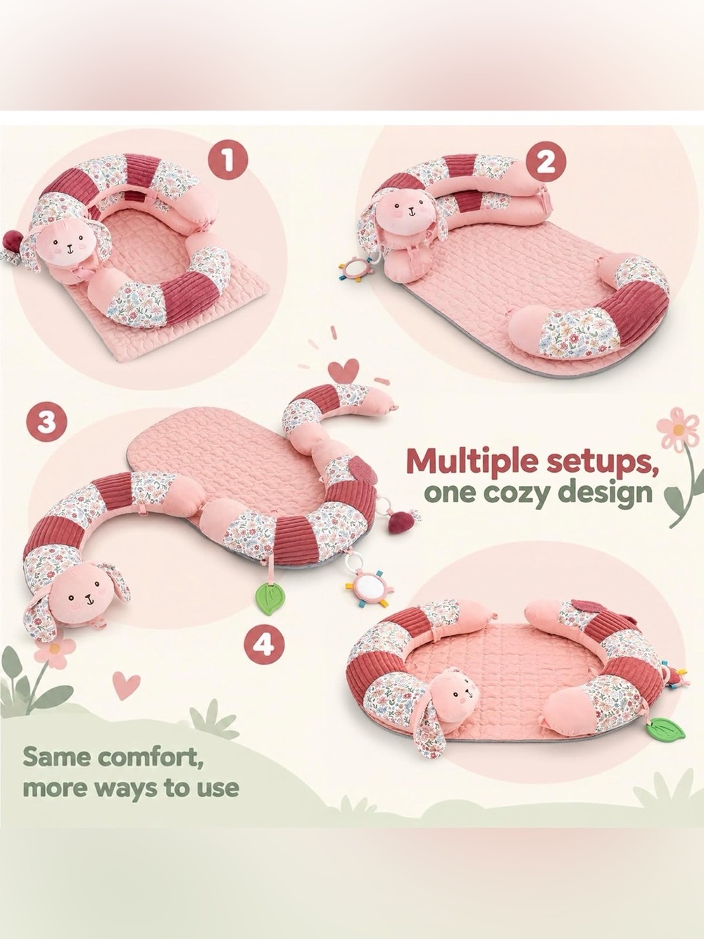 Infant Tummy Time Play Mat with Support Cushion & Sensory Toys